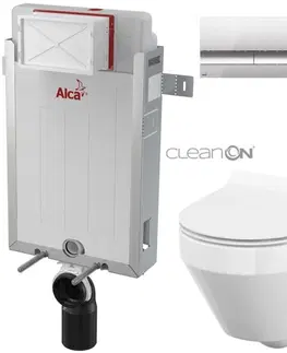 WC sedátka ALCADRAIN Renovmodul předstěnový instalační systém s chromovým tlačítkem M1721 + WC CERSANIT CLEANON CREA OVÁL + SEDÁTKO AM115/1000 M1721 CR1