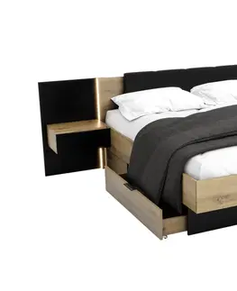 Postele Expedo Manželská postel DOTA + rošt + matrace DE LUX + deska s nočními stolky, 160x200, dub artisan/černá