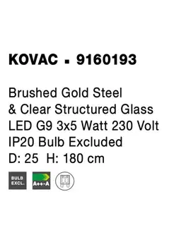 Designová závěsná svítidla NOVA LUCE závěsné svítidlo KOVAC broušená zlatá ocel a čiré strukturované sklo G9 3x5W 230V IP20 bez žárovky 9160193