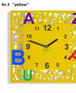 Dětské nástěnné hodiny Čtvercové dětské hodiny s písmenky