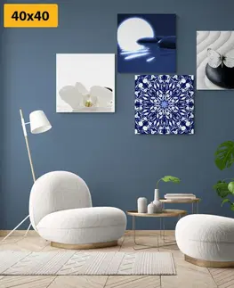 Sestavy obrazů Set obrazů Feng Shui v bílo-modrém provedení