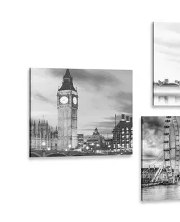 Sestavy obrazů Set obrazů tajuplná města v černobílém provedení