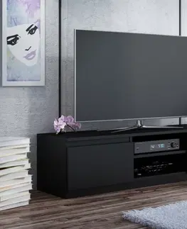 TV stolky TP Living Televizní stolek DELUKO s dřevěnou policí 140 cm černý mat