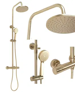 Sprchy a sprchové panely Sprchový set s termostatem Rea Parot zlatý - ruční a dešťová sprcha