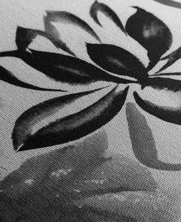 Černobílé obrazy Obraz akvarelový lotosový květ v černobílém provedení