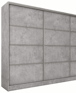 Šatní skříně Šatní skříň LITOLARIS 280 bez zrcadla, se 6 policemi, 4 šuplíky a 2 šatními tyčemi, beton