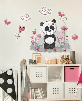 Samolepky na zeď Dětské samolepky na zeď - Panda s kytičky