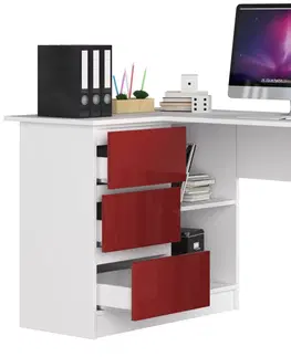 Psací stoly Ak furniture Rohový psací stůl B16 124 cm bílý/červený levý
