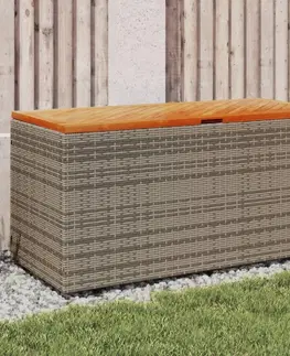 Zahradní úložné boxy Zahradní úložný box šedý 110x50x54 cm polyratan akáciové dřevo