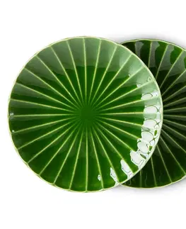 Talíře Set 2ks zelený keramický dezertní talíř s vroubky The Emeralds - Ø 22*2,8cm HKLIVING ACE7012