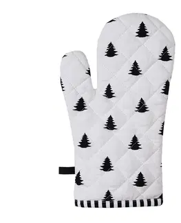 Chňapky Bílo-černá bavlněná chňapka - rukavice se stromky Black&White X-Mas - 18*30 cm Clayre & Eef BWX44
