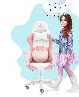 Herní křesla Dětská herní židle v růžové barvě pro dívku KIDS PINK- WHITE