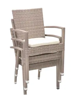 Zahradní židle a křesla DEOKORK Zahradní ratanové křeslo NAPOLI s polstrem (šedo-béžová)
