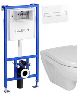 WC sedátka LAUFEN Rámový podomítkový modul CW1 SET s bílým tlačítkem + WC JIKA LYRA PLUS + SEDÁTKO DURAPLAST H8946600000001BI LY6