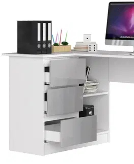 Psací stoly Ak furniture Rohový psací stůl B16 124 cm bílý/šedý levý