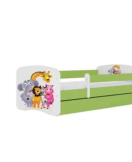 Dětské postýlky Kocot kids Dětská postel Babydreams ZOO zelená, varianta 70x140, se šuplíky, s matrací