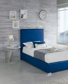 Luxusní a stylové postele Estila Moderní kožená postel Piccolo s modrým potahem 90-105cm