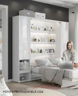 bez úložného prostoru Vysoká sklápěcí postel ve skříni dvoulůžko MONTERASSO, 180x200,  bílá lesk