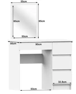 Toaletní stolky Ak furniture Kosmetický stolek se zrcadlem T-6 90x50 cm bílý pravý