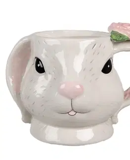 Hrnky a šálky Růžovobílý keramický hrneček ve tvaru králíčka Rabbit - 16*11*11 cm / 450 ml Clayre & Eef 6CE1704