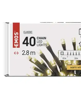 LED osvětlení na baterie EMOS LED vánoční řetěz, 2,8 m, 3x AA, venkovní i vnitřní, teplá bílá, časovač D4FW01