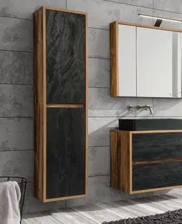 Zrcadla Comad Závěsná koupelnová skříňka se zrcadlem Hampton Concrete 3D tmavý beton/dub hunton