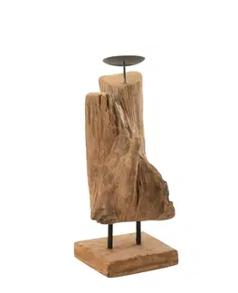 Svícny Dřevěný svícen v přírodním tvaru z teakového dřeva Trun S - 15*15*35 cm J-Line by Jolipa 11300