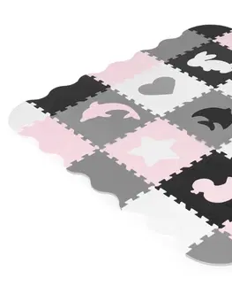 Pěnové puzzle na zem ECOTOYS Pěnové puzzle s 25 dílky ANIM růžovo-šedé