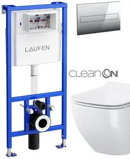 WC sedátka LAUFEN Rámový podomítkový modul CW1 SET s chromovým tlačítkem + WC CERSANIT VIRGO CLEANON + SEDÁTKO H8946600000001CR ME1