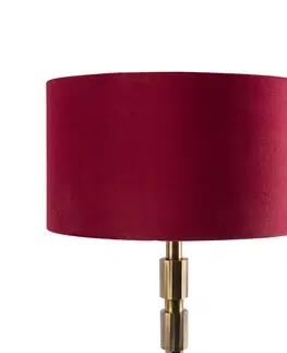 Stolni lampy Art Deco stolní lampa bronzová 35 cm sametový odstín červená - Torre