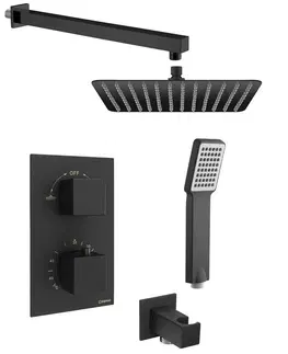 Sprchy a sprchové panely SAPHO LATUS podomítkový sprchový set s termostatickou baterií, box, 2 výstupy, černá mat 1102-62B-21