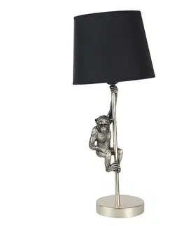Lampy Stříbrno černá stolní lampa s opicí - Ø 20*49 cm E27 Clayre & Eef 6LMC0049