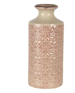 Dekorativní vázy Béžovo růžová keramická váza se vzorem květin Alisa M - Ø 13*30 cm Clayre & Eef 6CE1267M