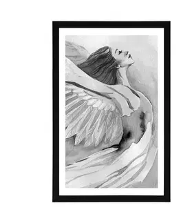 Černobílé Plakát s paspartou svobodný anděl v černobílém provedení