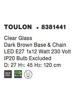 Industriální závěsná svítidla NOVA LUCE závěsné svítidlo TOULON čiré sklo tmavě hnědá základna a řetěz E27 1x12W IP20 bez žárovky 8381441