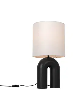 Stolni lampy Designová stolní lampa černá s bílým lněným stínidlem - Lotti