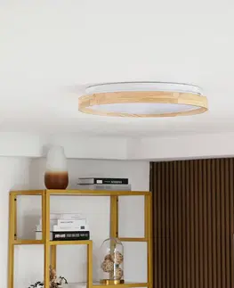 Inteligentní stropní svítidla Lindby Lindby Mirren LED stropní, dřevo Ø49,5cm smart