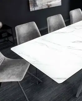 Jídelní stoly LuxD Roztahovací keramický stůl Halia 160-200 cm bílý mramor
