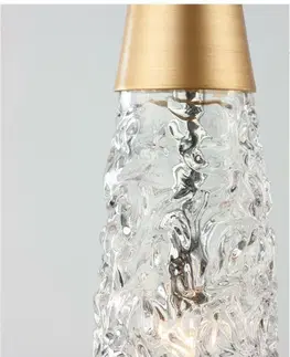 Designová závěsná svítidla NOVA LUCE závěsné svítidlo KOVAC broušená zlatá ocel a čiré strukturované sklo G9 1x5W 230V IP20 bez žárovky 9160191
