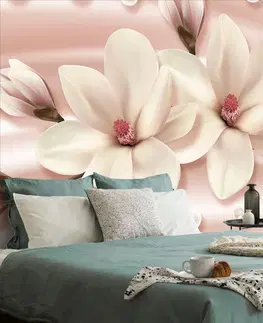Tapety květiny Tapeta luxusní magnolie s perlami
