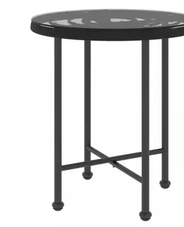 Zahradní stolky Jídelní stůl černý Ø 50 cm tvrzené sklo a ocel