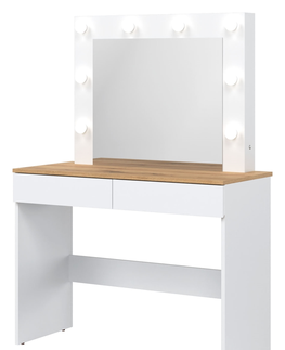 Postele Toaletní stolek BORROMEO s osvětlením, bíla/dub evoke