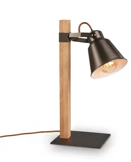 Stolní lampy do kanceláře BRILONER Stolní lampa, 20 cm, max. 25 W, šedá-dřevo BRILO 7406-014