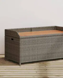 Zahradní lavice Úložná lavice šedá 100 x 50 x 52 cm polyratan a akáciové dřevo