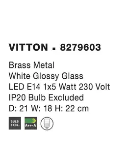 Industriální nástěnná svítidla NOVA LUCE nástěnné svítidlo VITTON mosazný kov bílé lesklé sklo E14 1x5W 230V IP20 bez žárovky 8279603