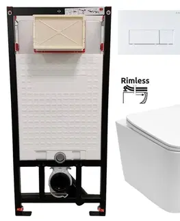WC sedátka DEANTE Podomítkový rám, pro závěsné WC mísy + SLIM tlačítko bílé + WC REA  Raul Rimless + SEDÁTKO CST_WC01 A51P RA1