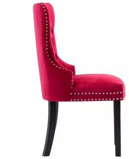 Židle Jídelní židle 2 ks samet / kaučukovník Dekorhome Červená