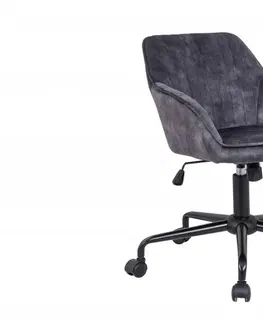 Designové a luxusní židle do pracovny a kanceláře Estila Moderní otočná kancelářská židle Vittel v šedém potahu s kovovými nohami na kolečkách 89cm