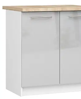 Kuchyňské dolní skříňky Ak furniture Kuchyňská skříňka Olivie S 80 cm 2D bílá/metalický lesk/dub sonoma