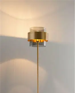 Designové stojací lampy NOVA LUCE stojací lampa SIANNA kouřové sklo mosazný zlatý kov E27 1x12W 230V IP20 bez žárovky 9236410